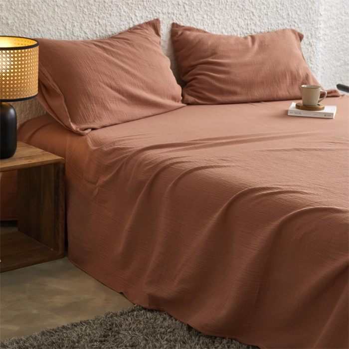 91家纺网 家纺一手货源 找家纺 安莱生活2024新款绉纱美拉德色纯色单品床单 太妃