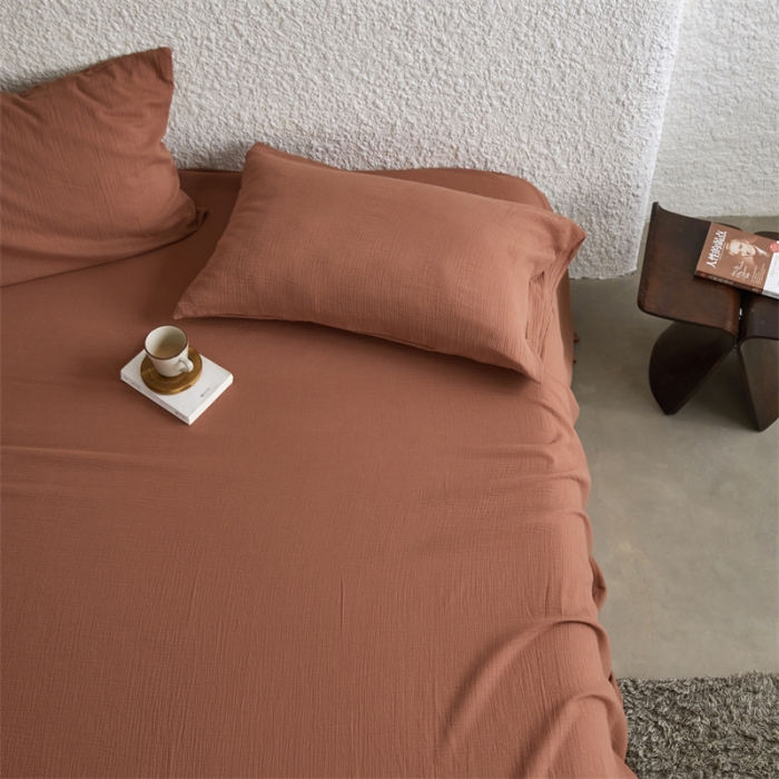 91家纺网 家纺一手货源 找家纺 安莱生活2024新款绉纱美拉德色纯色单品床单 太妃
