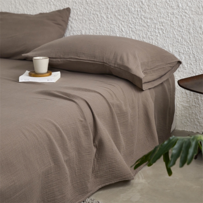 91家纺网 家纺一手货源 找家纺 安莱生活2024新款绉纱美拉德色纯色单品床单 糖棕