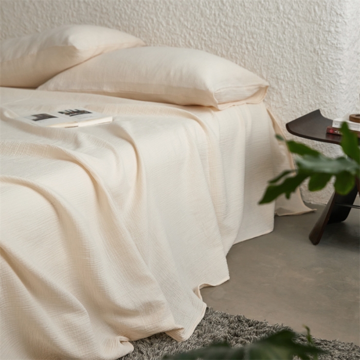 91家纺网 家纺一手货源 找家纺 安莱生活2024新款绉纱美拉德色纯色单品床单 芝士