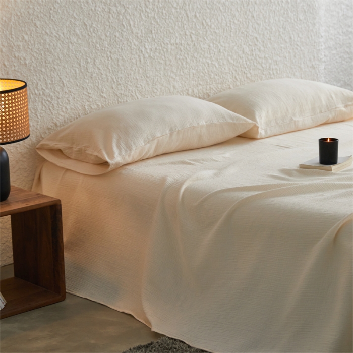 91家纺网 家纺一手货源 找家纺 安莱生活2024新款绉纱美拉德色纯色单品床单 芝士