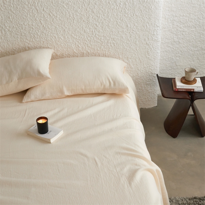 91家纺网 家纺一手货源 找家纺 安莱生活2024新款绉纱美拉德色纯色单品床单 芝士