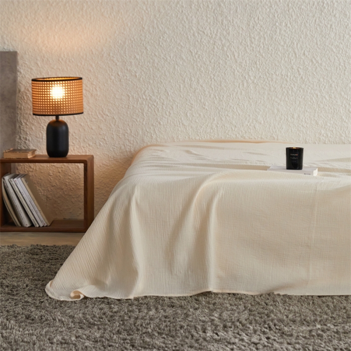 91家纺网 家纺一手货源 找家纺 安莱生活2024新款绉纱美拉德色纯色单品床单 芝士