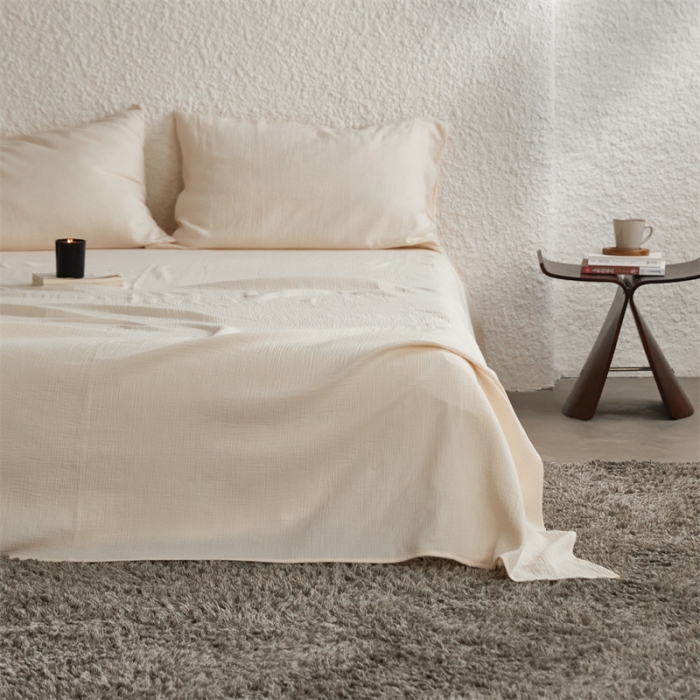 91家纺网 家纺一手货源 找家纺 安莱生活2024新款绉纱美拉德色纯色单品床单 芝士