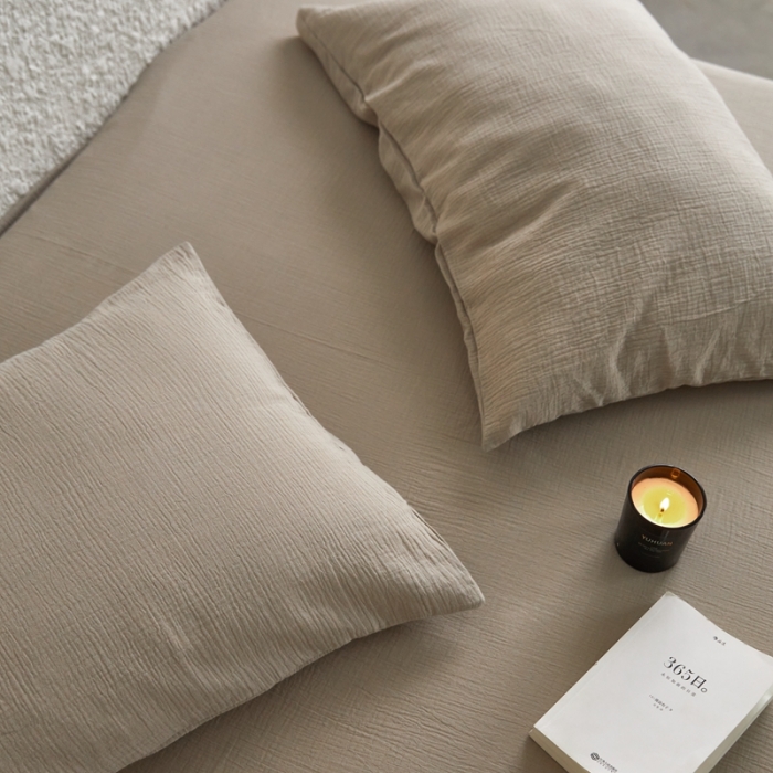 91家纺网 家纺一手货源 找家纺 安莱生活2024新款绉纱美拉德色纯色单品枕套 伯爵