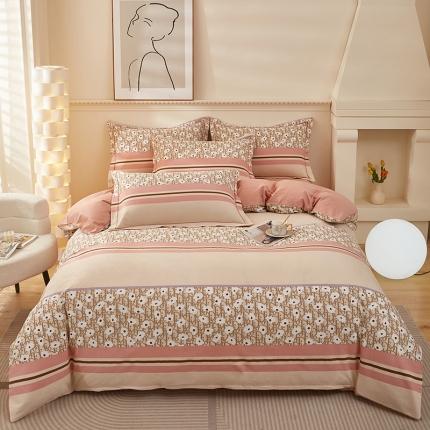 91家纺网 家纺一手货源 找家纺 雲归梦 2023新款全棉AB版加厚四件套北国之春粉