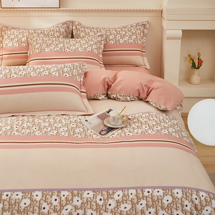 91家纺网 家纺一手货源 找家纺 雲归梦 2023新款全棉AB版加厚四件套北国之春粉