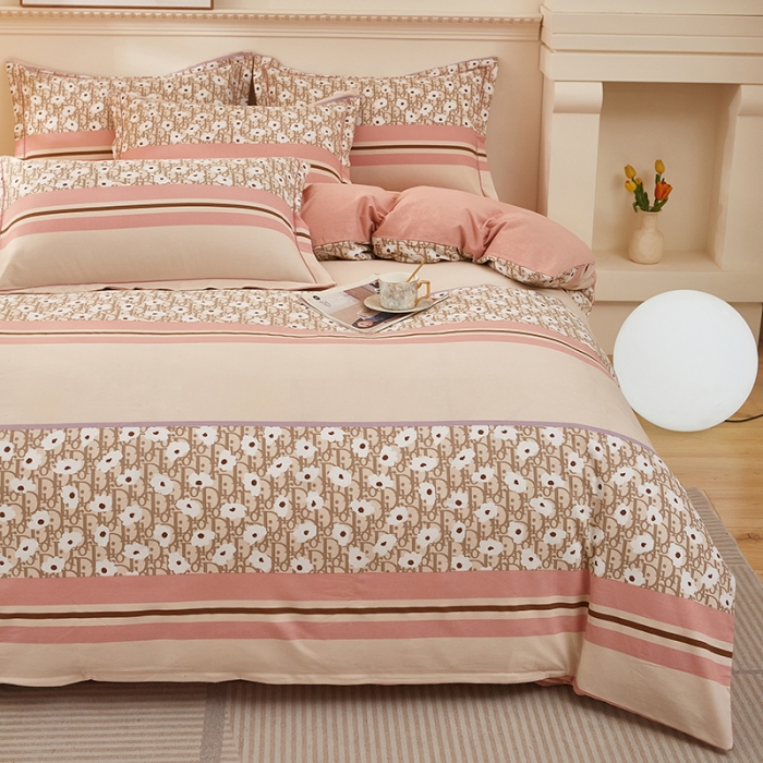 91家纺网 家纺一手货源 找家纺 雲归梦 2023新款全棉AB版加厚四件套北国之春粉