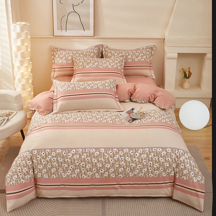 91家纺网 家纺一手货源 找家纺 雲归梦 2023新款全棉AB版加厚四件套北国之春粉