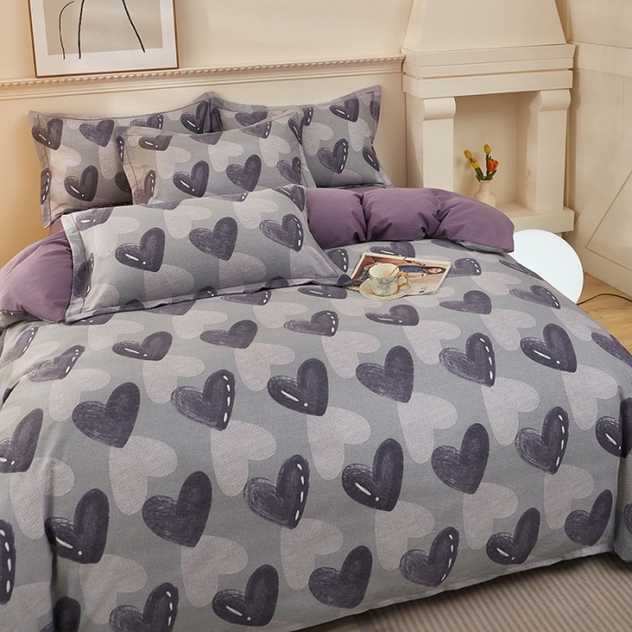 91家纺网 家纺一手货源 找家纺 雲归梦 2023新款全棉AB版加厚四件套悦动之心