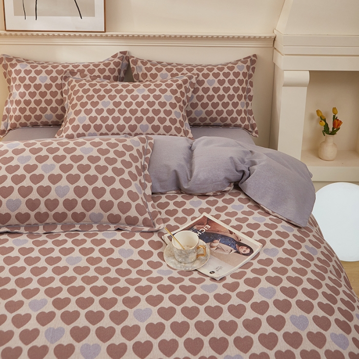 91家纺网 家纺一手货源 找家纺 雲归梦 2023新款全棉AB版加厚四件套真爱咖