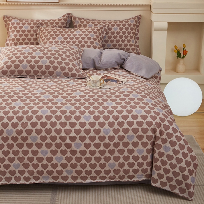 91家纺网 家纺一手货源 找家纺 雲归梦 2023新款全棉AB版加厚四件套真爱咖