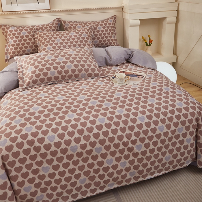 91家纺网 家纺一手货源 找家纺 雲归梦 2023新款全棉AB版加厚四件套真爱咖