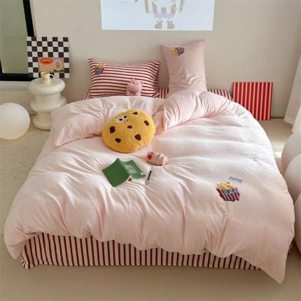 91家纺网 家纺一手货源 找家纺 柚子YOUTH 2023新款高克重牛奶绒毛巾绣四件套 爆米花