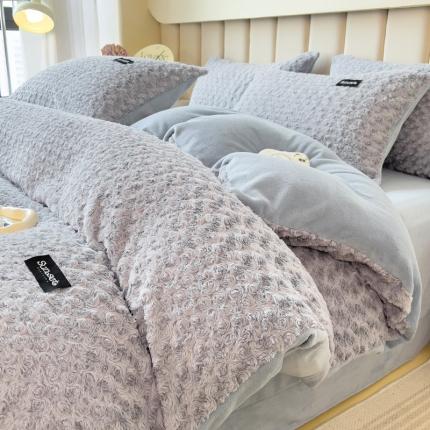 91家纺网 家纺一手货源 找家纺 席世家 2023新款兔毛贴标四件套 玫瑰-灰