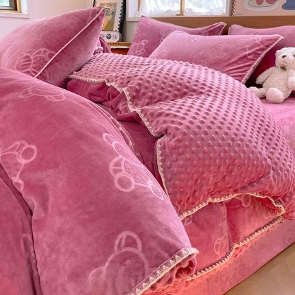 91家纺网 家纺一手货源 找家纺 （总）慕希2024新款贝壳边婴儿绒牛奶豆豆绒提花保暖绒四件套