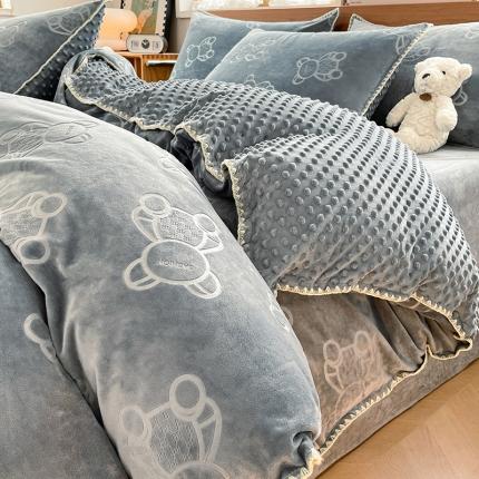 91家纺网 家纺一手货源 找家纺 （总）慕希2024新款贝壳边婴儿绒牛奶豆豆绒提花保暖绒四件套