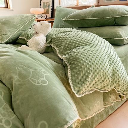 91家纺网 家纺一手货源 找家纺 （总）慕希2024新款贝壳边婴儿绒牛奶豆豆绒提花保暖绒四件套