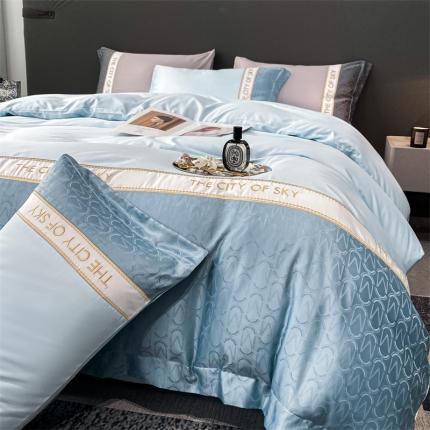 91家纺网 家纺一手货源 找家纺 麦空 2025新款水洗真丝提花刺绣四件套-云城系列 云城-三青