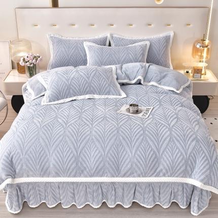 91家纺网 家纺一手货源 找家纺 盈超 2024新款牛奶绒雕花四件套 简约浅灰