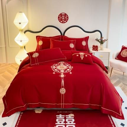 91家纺网 家纺一手货源 找家纺 菲儿家纺 2023新款亲肤舒适臻丝绸婚庆四件套 百年好合