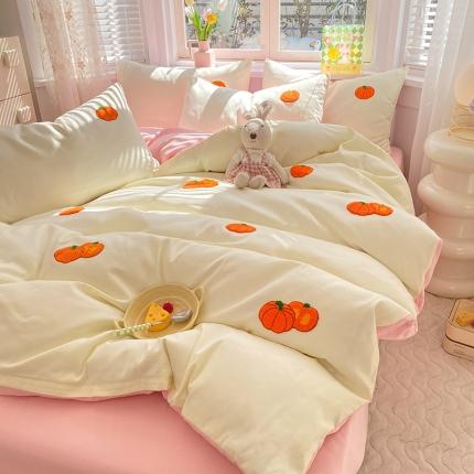 91家纺网 家纺一手货源 找家纺 绒世界 2024春夏新品专版韩版四季款水洗棉毛巾绣四件套南瓜派