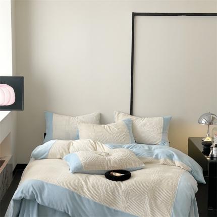 91家纺网 家纺一手货源 找家纺 顾里 2023新款H系列雕花绒四件套 H蓝