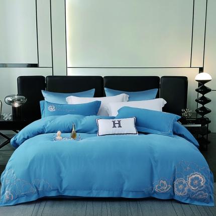 91家纺网 家纺一手货源 找家纺 云锦家居 2024春夏新品云柔棉刺绣四件套-迪梦 迪梦-宾利蓝