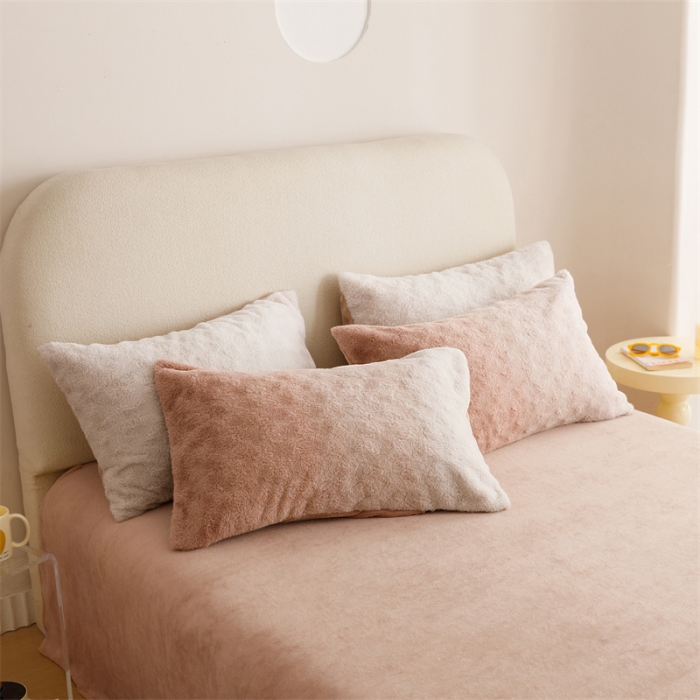 91家纺网 家纺一手货源 找家纺 金奇达家纺 2025秋冬保暖加厚绒类【渐变玫瑰】兔绒四件套 渐变-松石咖