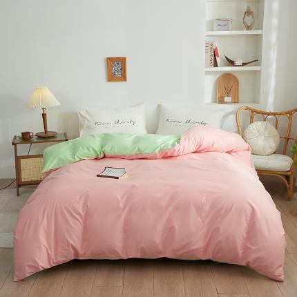 91家纺网 家纺一手货源 找家纺 钰伶 2025新款纯色被套13372斜纹喷气纯棉单品被套 萌粉浅绿