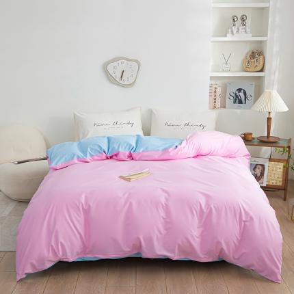 91家纺网 家纺一手货源 找家纺 钰伶 2025新款纯色被套13372斜纹喷气纯棉单品被套 樱桃粉天蓝