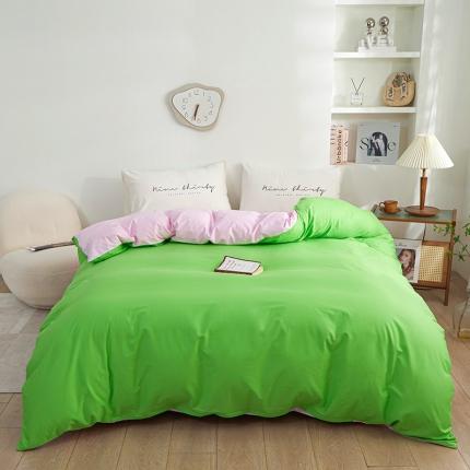 91家纺网 家纺一手货源 找家纺 钰伶 2025新款纯色被套13372斜纹喷气纯棉单品被套 荧光绿浅粉
