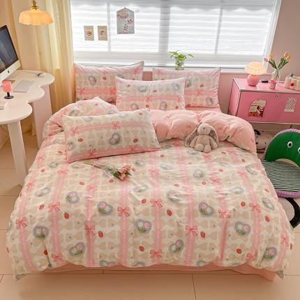 91家纺网 家纺一手货源 找家纺 （总）桃子家居 2024新款纯棉13372粉梦可爱小清新卡通系列四件套