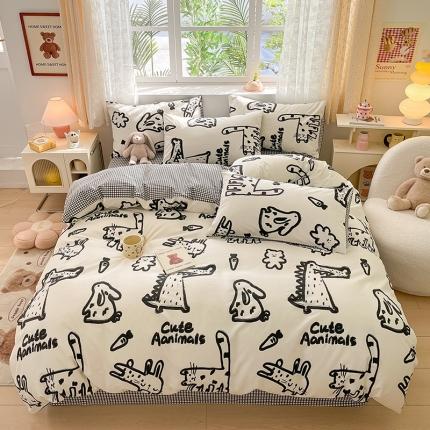 91家纺网 家纺一手货源 找家纺 （总）桃子家居 2024新款纯棉13372粉梦可爱小清新卡通系列四件套