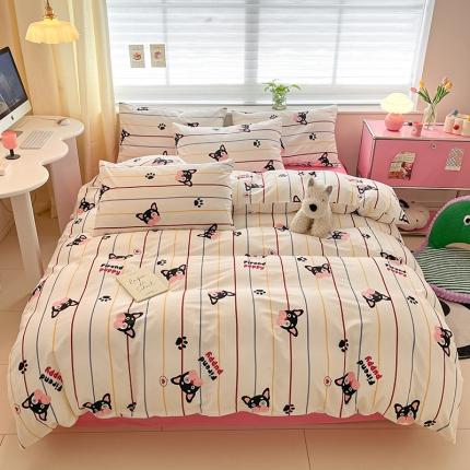 桃子家居 2024新款纯棉13372粉梦可爱小清新卡通系列四件套 棉-法斗伙伴