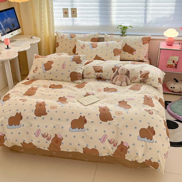 91家纺网 家纺一手货源 找家纺 桃子家居 2024新款纯棉13372粉梦可爱小清新卡通系列四件套 棉-卡皮吧啦