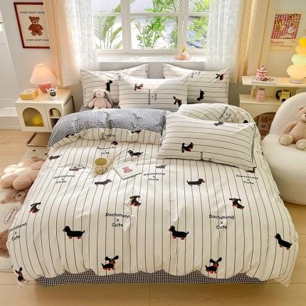 桃子家居 2024新款纯棉13372粉梦可爱小清新卡通系列四件套 棉-腊肠狗