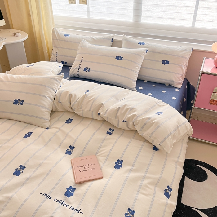 91家纺网 家纺一手货源 找家纺 桃子家居 2024新款纯棉13372粉梦可爱小清新卡通系列四件套 棉-兰小熊