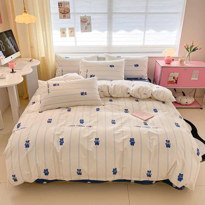91家纺网 家纺一手货源 找家纺 桃子家居 2024新款纯棉13372粉梦可爱小清新卡通系列四件套 棉-兰小熊