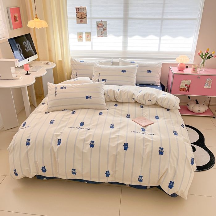 91家纺网 家纺一手货源 找家纺 桃子家居 2024新款纯棉13372粉梦可爱小清新卡通系列四件套 棉-兰小熊
