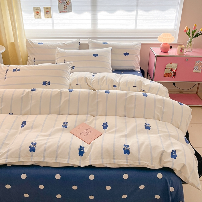 91家纺网 家纺一手货源 找家纺 桃子家居 2024新款纯棉13372粉梦可爱小清新卡通系列四件套 棉-兰小熊