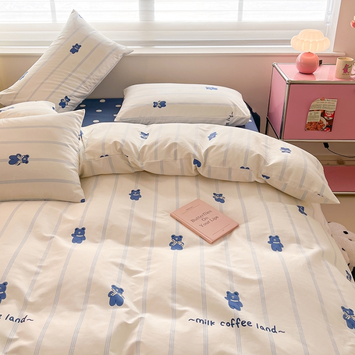 91家纺网 家纺一手货源 找家纺 桃子家居 2024新款纯棉13372粉梦可爱小清新卡通系列四件套 棉-兰小熊