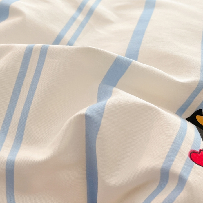 91家纺网 家纺一手货源 找家纺 桃子家居 2024新款纯棉13372粉梦可爱小清新卡通系列四件套 棉-蓝小猫