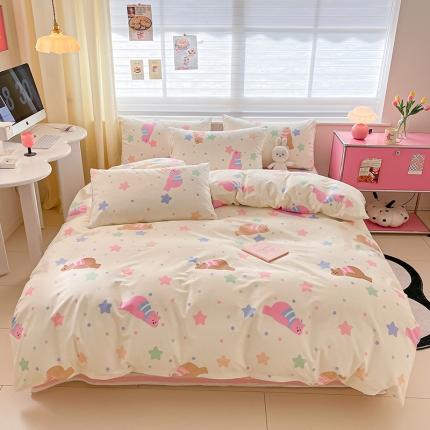 桃子家居 2024新款纯棉13372粉梦可爱小清新卡通系列四件套 棉-懒懒熊