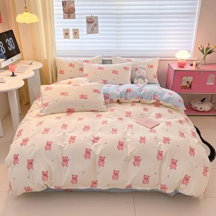 桃子家居 2024新款纯棉13372粉梦可爱小清新卡通系列四件套 棉-萌萌猪