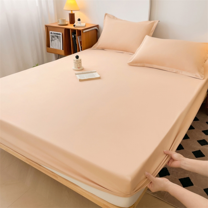 91家纺网 家纺一手货源 找家纺 梦舒羽 新款抗菌隔尿防水四季款单层床笠床垫保护罩床垫套 卡其