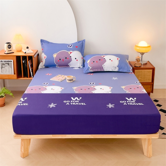 91家纺网 家纺一手货源 找家纺 梦舒羽 新款抗菌隔尿防水四季款单层床笠床垫保护罩床垫套 可爱猫咪