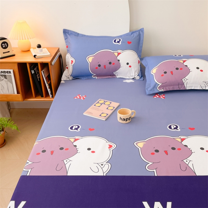 91家纺网 家纺一手货源 找家纺 梦舒羽 新款抗菌隔尿防水四季款单层床笠床垫保护罩床垫套 可爱猫咪