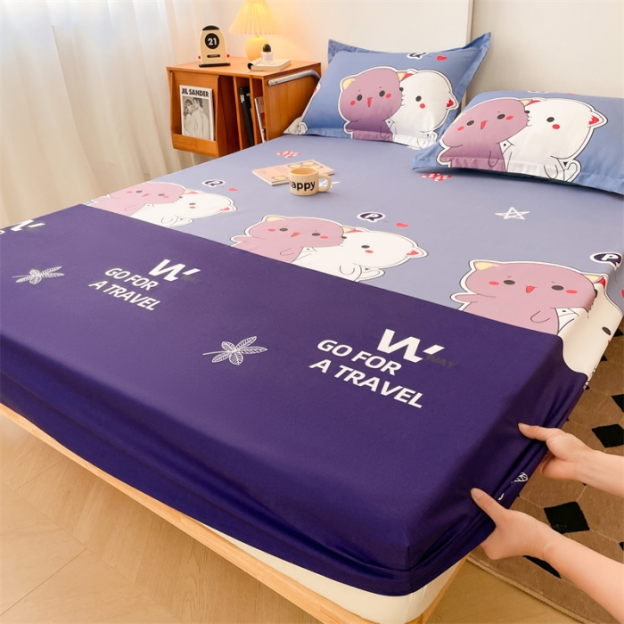 91家纺网 家纺一手货源 找家纺 梦舒羽 新款抗菌隔尿防水四季款单层床笠床垫保护罩床垫套 可爱猫咪