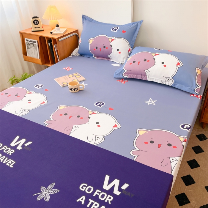 91家纺网 家纺一手货源 找家纺 梦舒羽 新款抗菌隔尿防水四季款单层床笠床垫保护罩床垫套 可爱猫咪